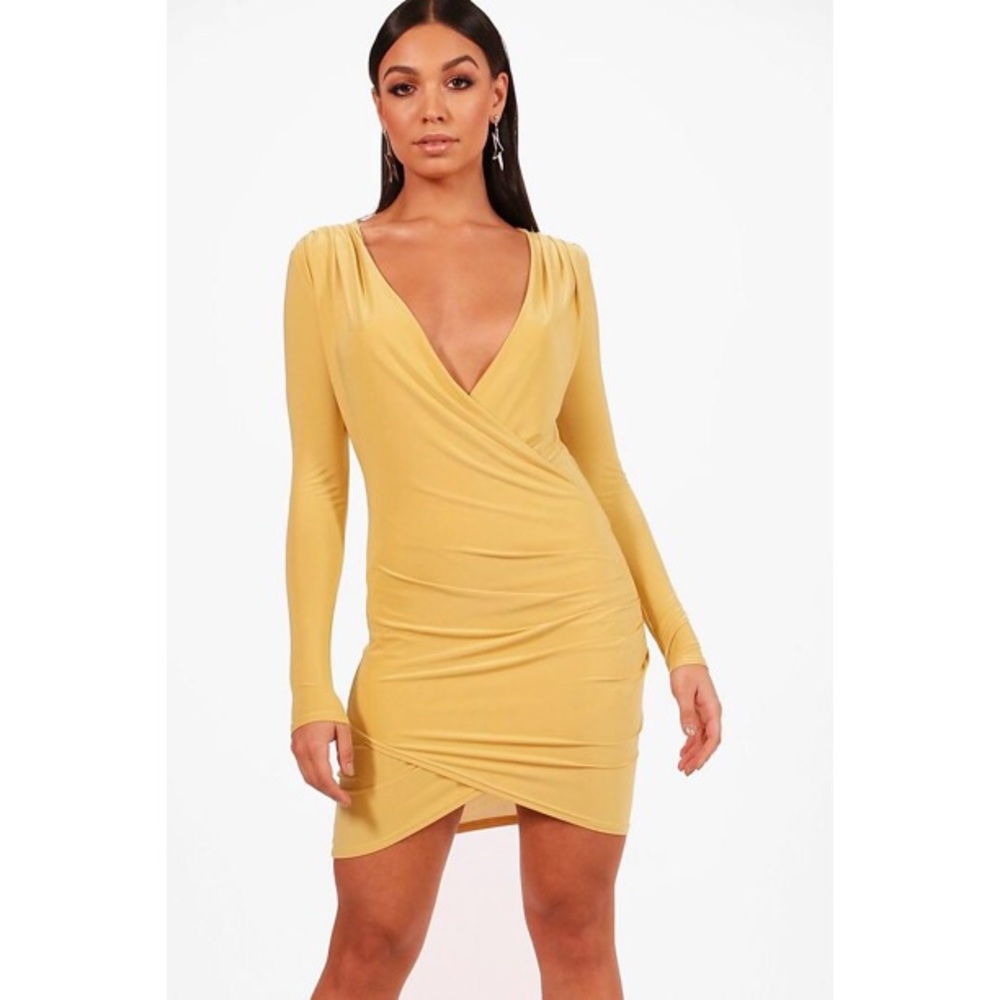 Black Eli Slinky Drape Front Bodycon Dress